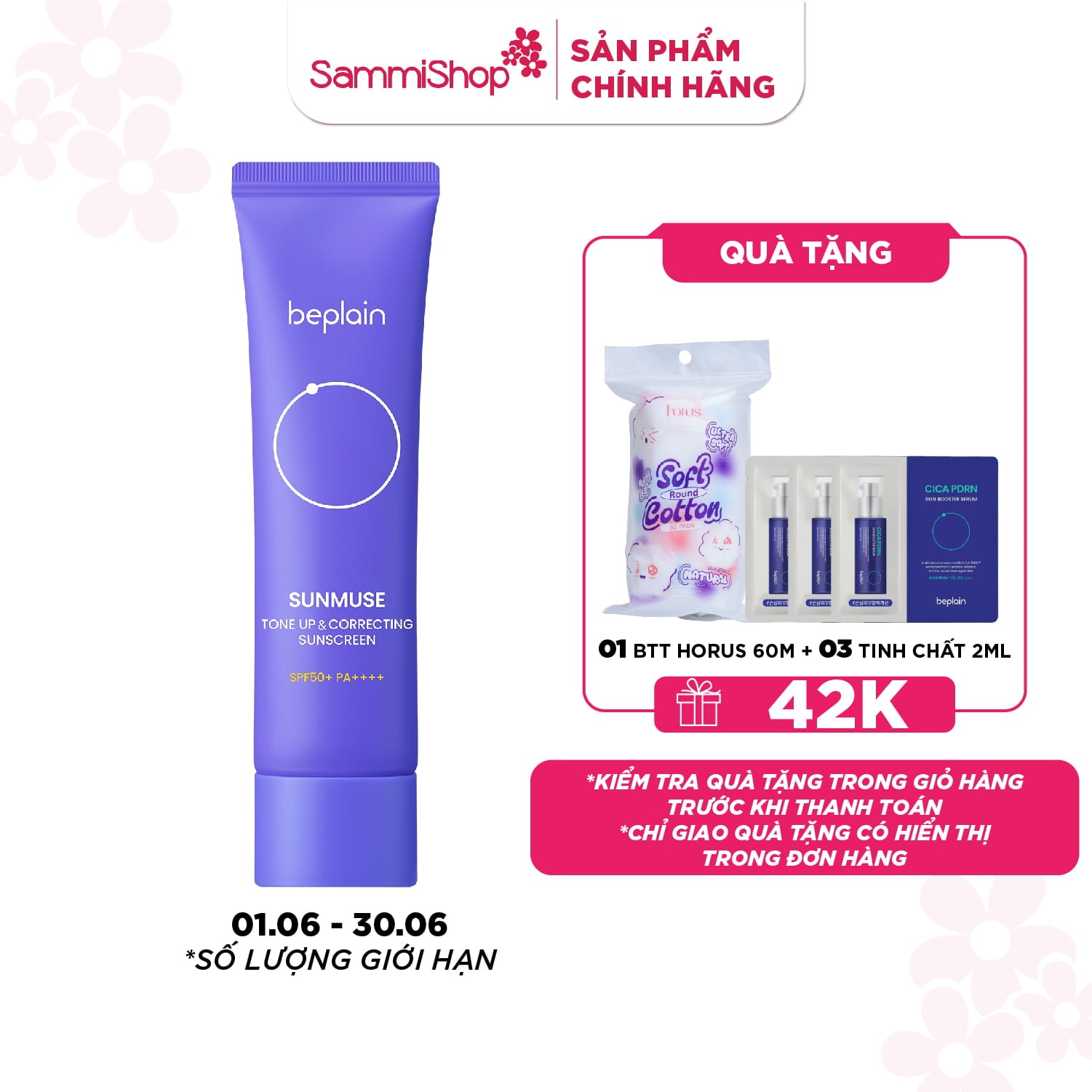 Beplain Kem chống nắng Sunmuse Tone-Up & Correcting Sunscreen SPF50+ PA++++ 50ml